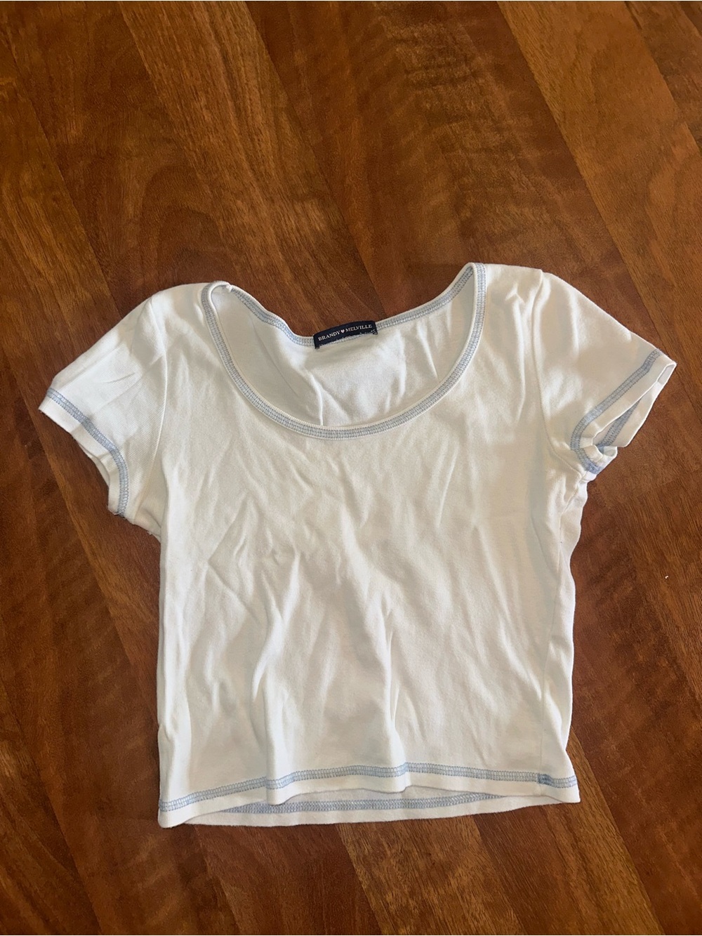Brandy Melville White Scoop Crop Top with Light Blue Trim
